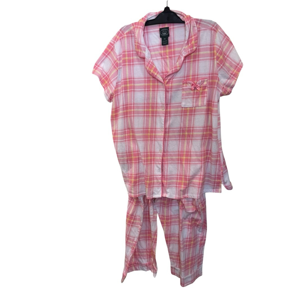 Women's Laura Ashley Pajama Set XL Pink Plaid